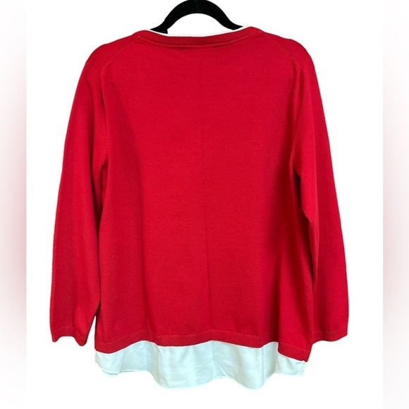 Tommy Hilfiger Solid V-Neck Two in One Red/White Sweater Blouse Large - Picture 3 of 6